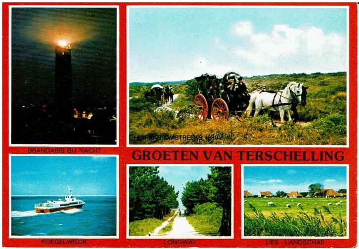 Ansichtkaart Terschelling Boot Brandaris bij nacht, Verzamelen, Ansichtkaarten | Nederland, Gelopen, Waddeneilanden, 1980 tot heden