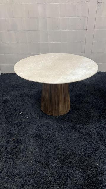 Eettafel Rond Marmer Mangohout Beige ⌀120  beschikbaar voor biedingen