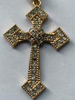 Goudkleurig kruisje met strass steentjes en ketting, Overige materialen, Nieuw, Ophalen of Verzenden, Kruis of Symbool