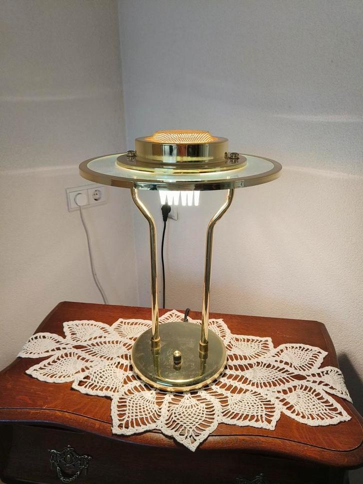 Chique staande messing kleurige schemerlamp, Huis en Inrichting, Lampen | Tafellampen, Zo goed als nieuw, Minder dan 50 cm, Kunststof