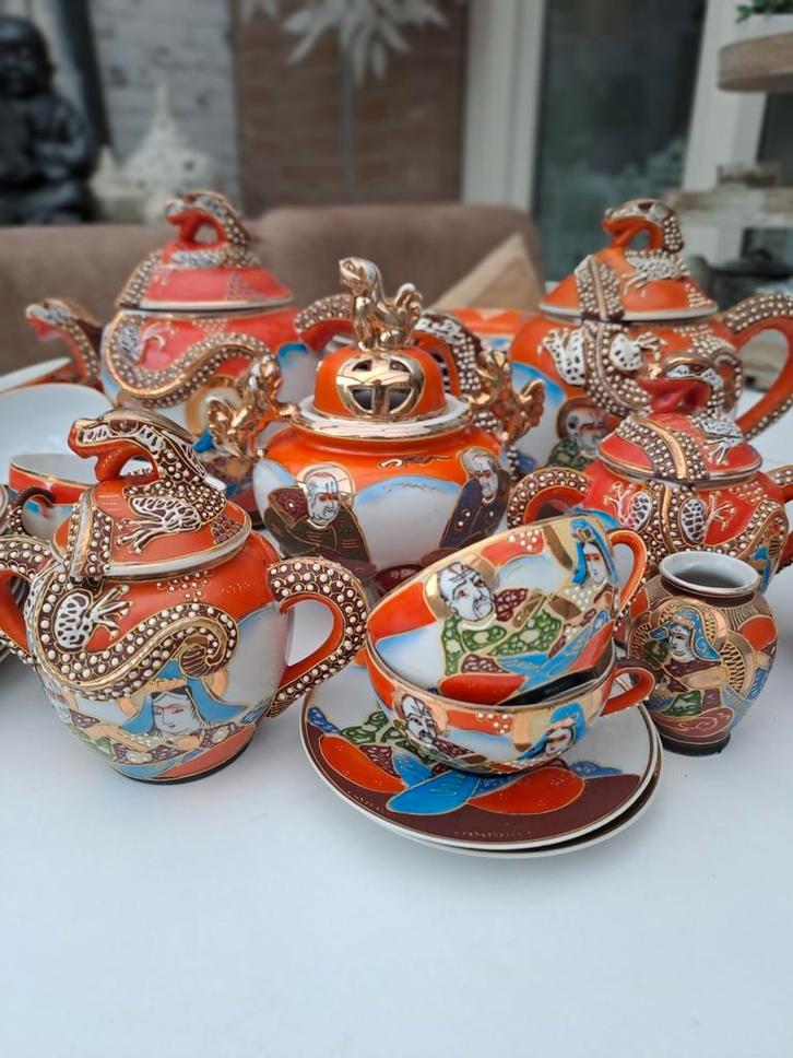Japans theeservies - Draak motief, Antiek en Kunst, Antiek | Servies compleet, Ophalen of Verzenden