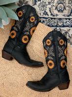 Texas Range flowerboots 38 western boots bohemian laarzen, Hoge laarzen, Zwart, Ophalen of Verzenden, Zo goed als nieuw