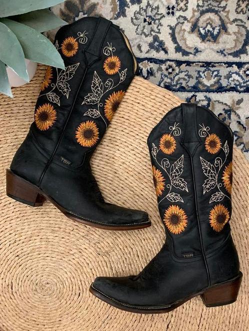 Texas Range flowerboots 38 western boots bohemian laarzen, Kleding | Dames, Schoenen, Zo goed als nieuw, Hoge laarzen, Zwart, Ophalen of Verzenden