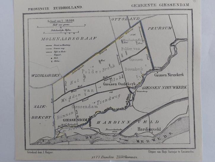 41 / Giessendam Hardinxveld De Merwede Giessen     J. Kuyper, Antiek en Kunst, Kunst | Litho's en Zeefdrukken, Ophalen of Verzenden