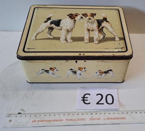 2. oude blikken haagsche hopjes jaren 20 terrier enz, Antiek en Kunst, Curiosa en Brocante, Ophalen of Verzenden