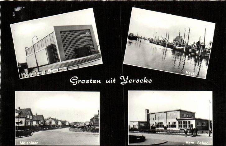 Groeten uit Yerseke - 4 afb o.a. Herv. School - 1970 gelopen, Verzamelen, Ansichtkaarten | Nederland, Gelopen, Noord-Brabant, Voor 1920