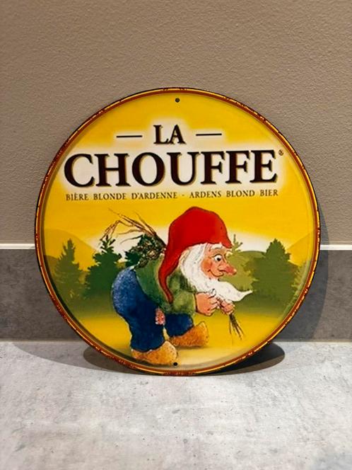 Mancave Bar Café Wanddecoratie metalen bordje La Chouffe, Verzamelen, Merken en Reclamevoorwerpen, Zo goed als nieuw, Reclamebord