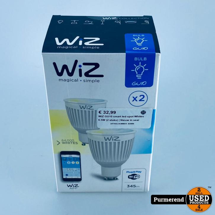WiZ GU10 smart led-spot Whites 6.5W (2 stuks) | Nieuw in sea, Huis en Inrichting, Lampen | Spots, Zo goed als nieuw