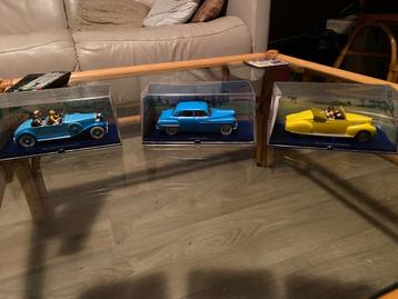 3 x model auto Kuifje 1:43 metaal/plastic in displaybox beschikbaar voor biedingen