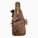 Hunters Crossbodytas Unisex Bruin Buffelleer Schoudertas, Overige merken, Verzenden, Nieuw, Esde2