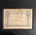 Ingelijste oorkonde 25-jarig dienstverband (1902-1928), Verzamelen, Ophalen of Verzenden, Gebruikt, Trein