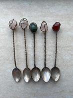 Zilveren Lepeltjes met Edelstenen - Set van 5, Antiek en Kunst, Antiek | Bestek, Ophalen of Verzenden