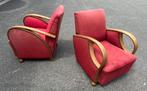2 jaren 30/40 art deco club stoelen fauteuils vintage, Huis en Inrichting, Stoelen, Ophalen, Gebruikt, Twee, Bruin