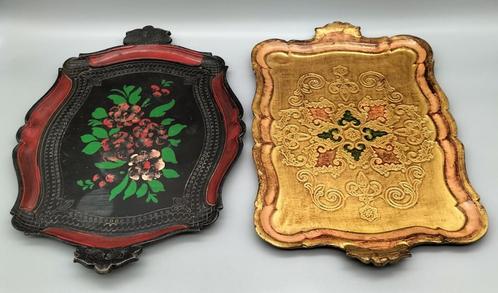 2 zeer decoratieve Florentijnse Tole dienbladen, Huis en Inrichting, Woonaccessoires | Dienbladen, Gebruikt, Overige materialen