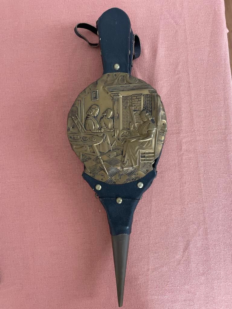 Antieke Blaasbalg met Koperen Plaat en Leder - 44 cm, Ophalen of Verzenden