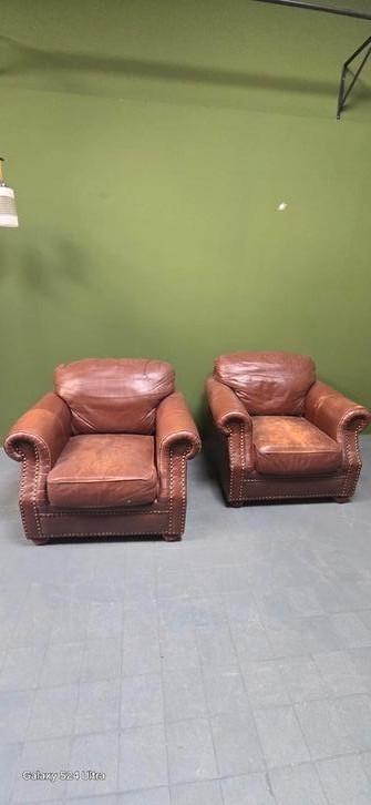 Set leren clubfauteuils –, Antiek en Kunst, Antiek | Meubels | Stoelen en Banken, Ophalen