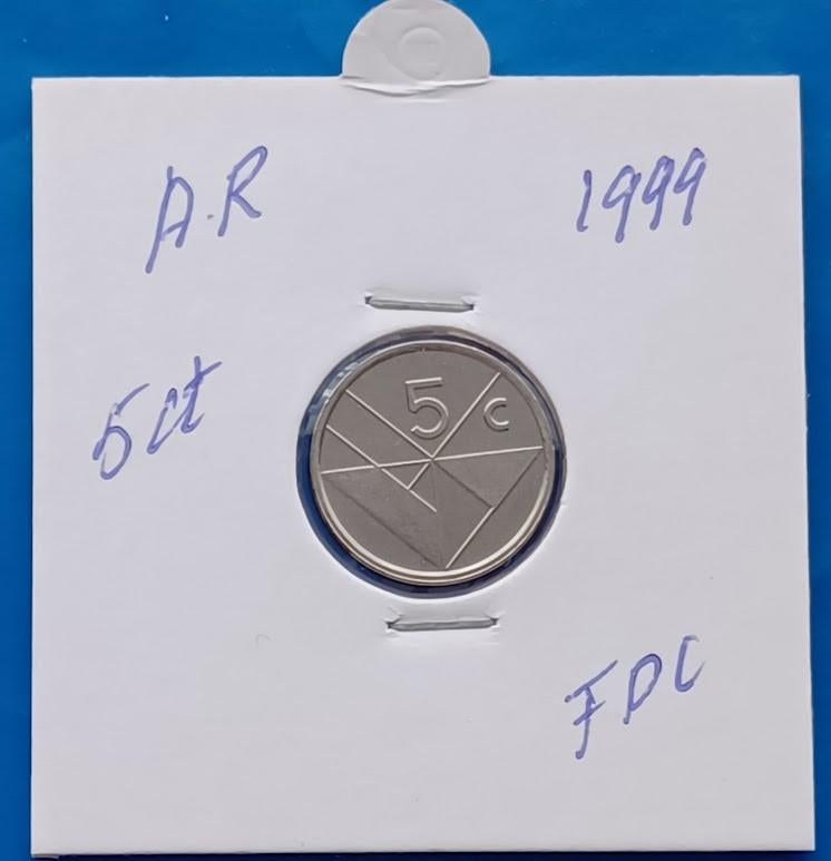 Aruba 5 cent - 1999 FDC, Postzegels en Munten, Munten | Nederland, Verzenden, Koningin Beatrix, 5 cent, Losse munt