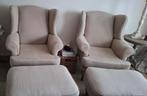 2 oor fauteuils met hockers, zandkleurig, géén Ikea !!, Huis en Inrichting, Stoelen, Ophalen, Gebruikt, Twee, Overige kleuren