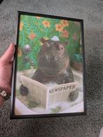 Nijlpaard in bad (Hawaii style) Ingelijste Poster, Rechthoekig Staand, Met lijst, A4 of kleiner, Ophalen of Verzenden