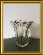Mooie oude zware glazen vaas met gouden strepen, Antiek en Kunst, Ophalen of Verzenden