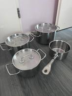 4 delig pannenset, Huis en Inrichting, Keuken | Potten en Pannen, Ophalen of Verzenden, Gebruikt, Rvs, Pannenset
