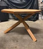 Hexagon Eiken Tafel met Houten Matrix Poot, Huis en Inrichting, 100 tot 150 cm, Eikenhout, Tot twee personen, Zo goed als nieuw