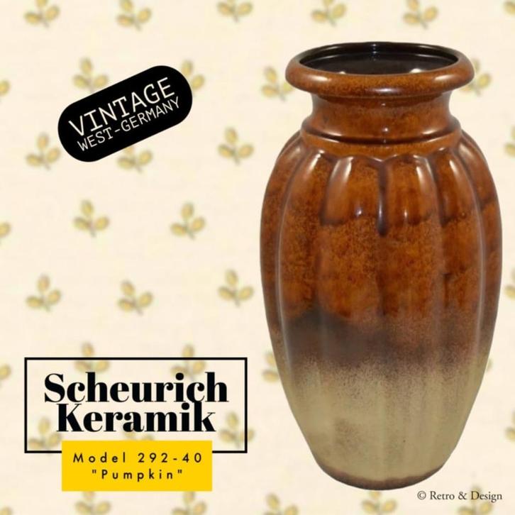 Vloervaas 'Pumpkin' Scheurich Keramik W.Germany nr. 292-40, Huis en Inrichting, Woonaccessoires | Vazen, Zo goed als nieuw, Overige kleuren
