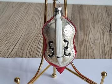Mooie Antiek Vintage Kerstbal Viool Contrabas Rood Zilver beschikbaar voor biedingen