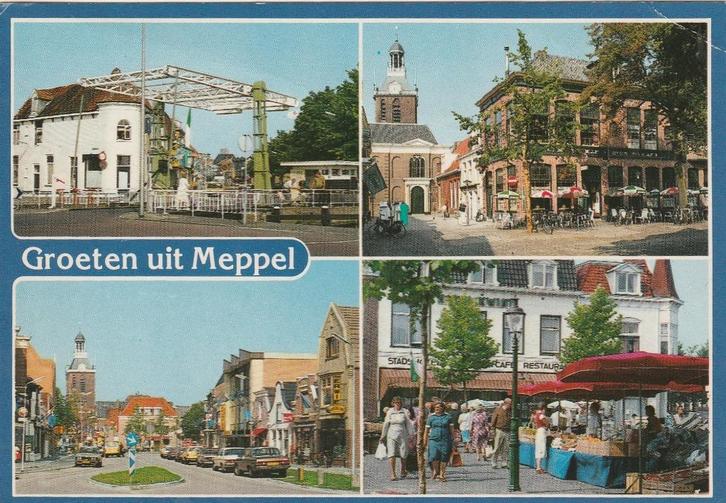 MEPPEL Brug Centrum Hotel Terras Groeten, Verzamelen, Ansichtkaarten | Nederland, Gelopen, Drenthe, 1980 tot heden, Verzenden