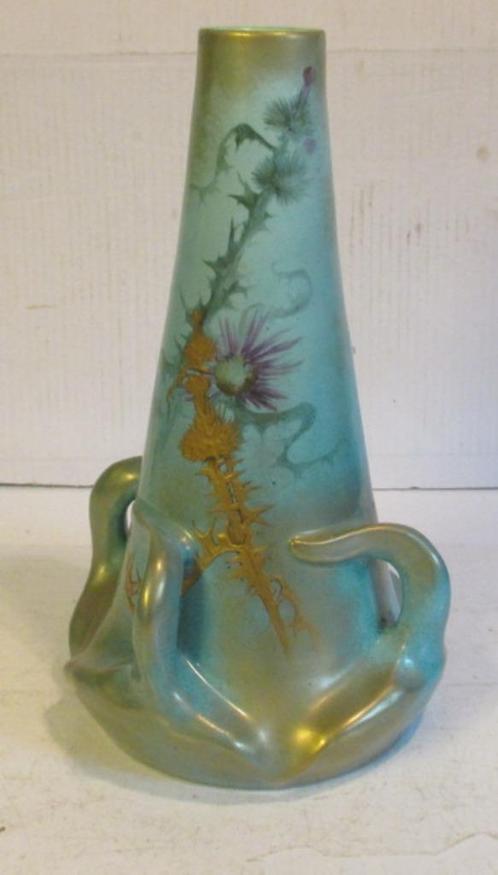 art nouveau Clement Massier vaas goud opgelegde distels, Antiek en Kunst, Antiek | Keramiek en Aardewerk, Verzenden