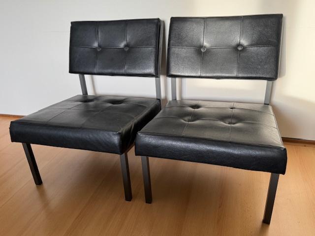 2 Gijs van der Sluis model 36DLA leren fauteuils, Huis en Inrichting, Fauteuils, Gebruikt, Leer, Metaal, 50 tot 75 cm, 75 tot 100 cm