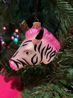 Fred van leer kerstbal ornament zebrakop, Diversen, Ophalen of Verzenden