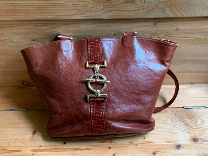 Texier leren damestas zgan, Sieraden, Tassen en Uiterlijk, Tassen | Damestassen, Zo goed als nieuw, Handtas, Bruin, Ophalen of Verzenden