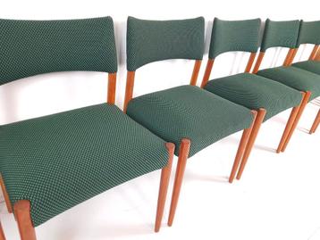 6 vintage Deense stoelen nieuw gestoffeerd De Ploeg groen beschikbaar voor biedingen