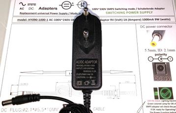 HY090-1000 9V 1A AC DC Adapter Lader Oplader Voeding kabel beschikbaar voor biedingen