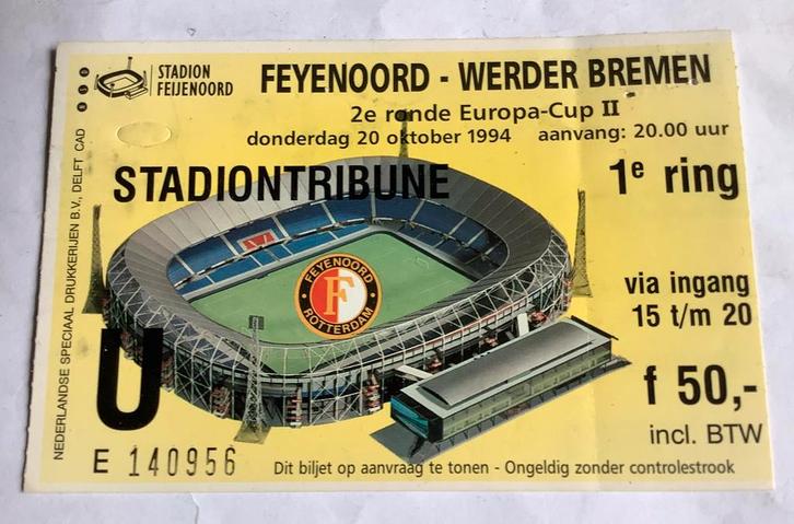 FEYENOORD - WERDER BREMEN - 20 oktober 1994, Sport en Fitness, Voetbal, Zo goed als nieuw, Overige typen, Maat XL, Ophalen of Verzenden