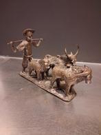 Boer met ossen, bronzen beeldje, Ophalen of Verzenden