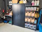 Zwarte werkplaatsinrichting met kast, stelling en werkbank, Ophalen