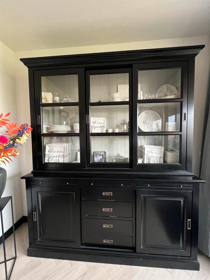 Zwarte buffetkast met glazen schuifdeuren ZSM AFHALEN, Huis en Inrichting, Kasten | Buffetkasten, Gebruikt, 200 cm of meer, 150 tot 200 cm