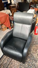 Blauw leren relaxfauteuil, Ophalen, Zo goed als nieuw, X, 50 tot 75 cm