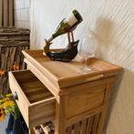 Wijnkast met dienblad - 1 lade - massief teak - TTM Wonen, Huis en Inrichting, 5 tot 15 flessen, Www.ttmwonen.nl, Nieuw, Ophalen of Verzenden