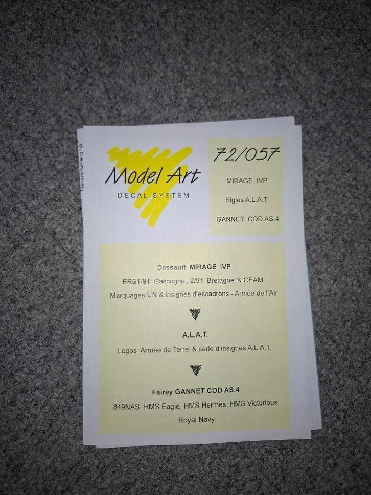 1/72 Model Art Decals 72/057 Mirage IV / Fairey Gannet, Hobby en Vrije tijd, Modelbouw | Vliegtuigen en Helikopters, Nieuw, Vliegtuig