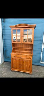 OPRUIMING | Houten buffetkast met glas en lades, Gebruikt, 100 tot 150 cm, Ophalen of Verzenden, Met lade(s)