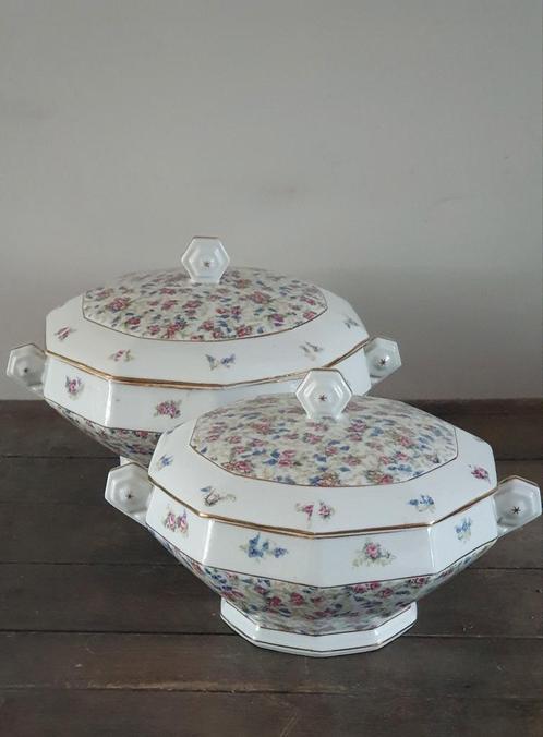 Set Franse Dekschalen *brocante*vintage*retro*romantisch, Antiek en Kunst, Antiek | Servies los, Ophalen of Verzenden
