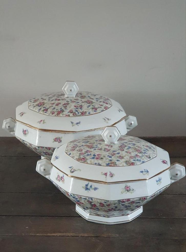 Set Franse Dekschalen *brocante*vintage*retro*romantisch, Antiek en Kunst, Antiek | Servies los, Ophalen of Verzenden