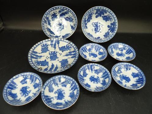 Batavia bruine serviesdelen Koi karpers blauw wit, Antiek en Kunst, Antiek | Porselein, Ophalen of Verzenden