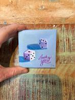 Mini Schilderij 'Lucky You' met Dobbelstenen, Antiek en Kunst, Ophalen of Verzenden