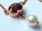 rozee goud COLLIER 42 cm, met roze Toermalijn en witte Parel, Ophalen of Verzenden, Goud, Ketting, Met edelsteen