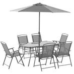 Tuinset met tuintafel, 6x tuinstoel en parasol - grijs-nieuw, Ophalen, Overige materialen, Pruisische veldweg 220 Hengelo, 6 zitplaatsen