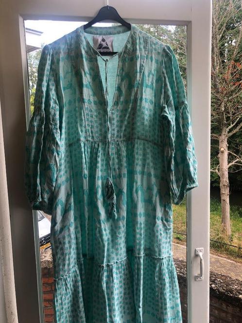 Pearl and Caviar wijde maxi jurk katoen mint/turquoise M/L, Kleding | Dames, Jurken, Gedragen, Maat 38/40 (M), Blauw, Onder de knie